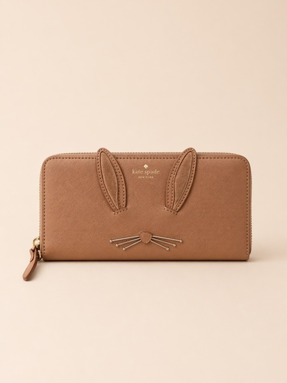 LIMITED EDITION Kate Spade Bunny Ear Zip Wallet 🐰🤎 Gold Whisker Detail • Rare